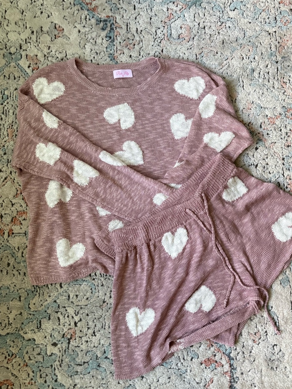 Pink Lily Mauve Heart Knit Lounge Set